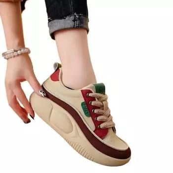 Autumn New Black Blue Red Women s Versatile Casual Sports Shoes Thick Bottom White Shoes Lightweight Bean Trendy Ins Style Flat 35 красный