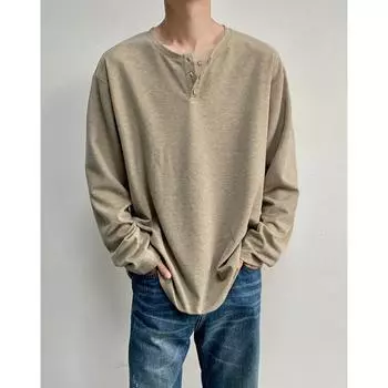 Autumn New Bottom Shirt Men s Large Size Versatile Crew Neck Long Sleeve T-Shirt Loose Shoulder T-Shirt M хаки