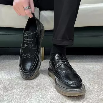 Autumn new British personality pointed casual leather shoes business brock flower men s shoes leather shoes 38 чёрный
