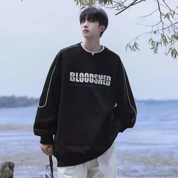 Осенняя новая повседневная свободная толстовка мужская модная уличная американская круглая горловина парная толстовка с длинными рукавами в том же стиле M