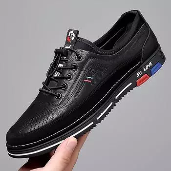 Autumn new casual men s shoes Baita breathable men s business casual soft leather shoes foot cover soft sole casual leather shoes 38 чёрный