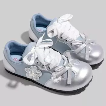 Autumn New Casual Sports Shoes Women s Fashion Round Head Butterfly Knot Flowers Before Lacing Soft Sole Non-slip Flat Shoes 35 синий