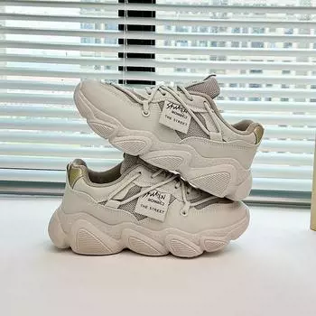 Autumn New Dad Shoes Female Students Sneaker Running Casual Shoes Thick Bottom Increased 35 бежевый