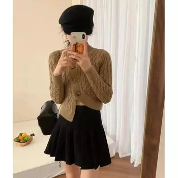 Autumn new design irregular twist knitted cardigan women s oblique placket short knitted top One Size верблюд