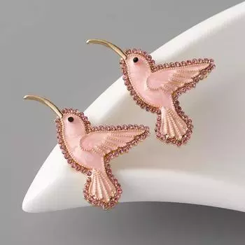 Осенние новые серьги-гвоздики с капающей масляной птицей для женщин, нишевый дизайн, чувство сплава, эмаль, бриллианты, индивидуальность, креативные серьги для женщин розовый