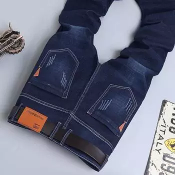 Autumn New Elastic Jeans Men S Straight Leg Loose Casual Pants Men S Wear-Resistant Pants Middle-Aged Men S Pants 28 чёрный