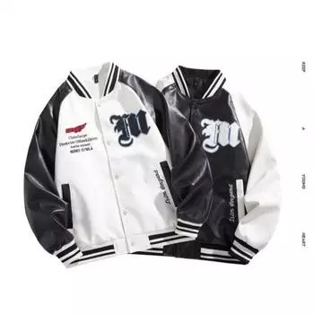 Осенняя новая вышитая кожаная куртка, модный тренд, универсальная бейсбольная куртка, мотоциклетный костюм, студенческая куртка для мужчин M белый