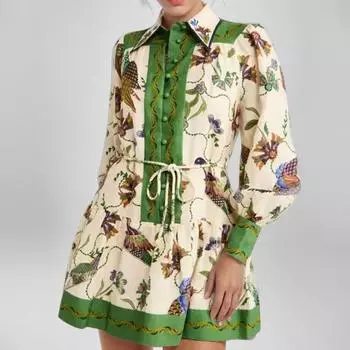 Осенняя новинка европейской и американской женской одежды, свежее свободное короткое плиссированное платье с лацканами и длинным рукавом S