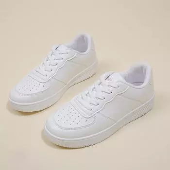 Autumn new fashion flat white shoes women s tide student casual sports shoes lace-up solid color board shoes 35