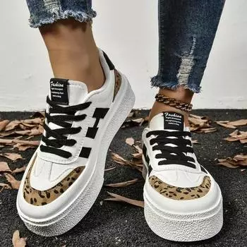 Autumn New Fashion Leopard Print Pattern Designer Women s Canvas Shoes 2024 Casual Versatile Women s Vulcanized Shoes Mujer 36 белый