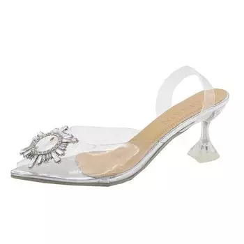 Autumn New Fashion Women s Single Shoes Transparent Crystal Stiletto High Heels Thin Heels Rhinestone Pointed Toe Slip-On Dance 36