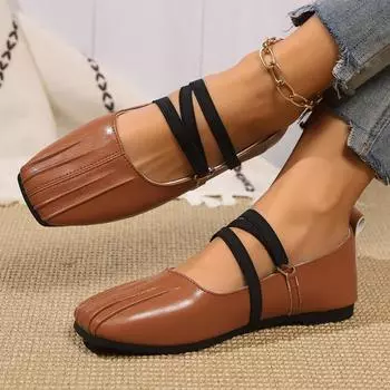 Осенние новые туфли на плоской подошве женские квадратные с неглубокой горловиной мягкая подошва противоскользящие износостойкие одинарные туфли 35 чёрный