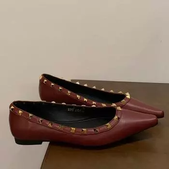 Autumn New Flat Single Shoes Women Fashion Pointed Head Shallow Mouth Rivet Soft Sole Non-slip Low Top Shoes 35 грязно-белый