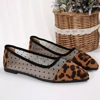 Autumn New Flat Single Shoes Women s Pointed Head Shallow Mouth Leopard Mesh Splicing Soft Sole Anti-slip Low-top Shoes 36