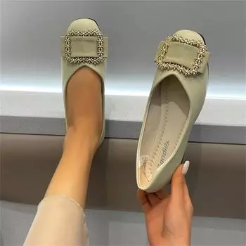 Autumn New Flat Single Shoes Women s Fashion Round Head Shallow Mouth Metal Square Buckle Soft Sole Non-slip Low Top Shoes 35 бежевый