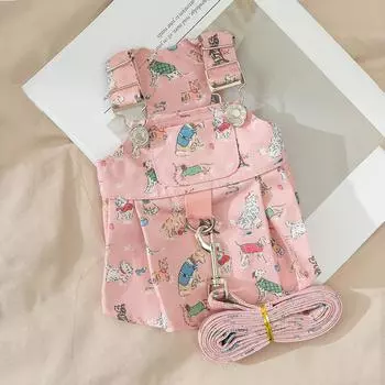 Autumn New Full Print Puppy Graffiti Strap Skirt Traction Strap Skirt Teddy Bear Small Dog Skirt Cat Pet Clothes Puppy Clothes XS