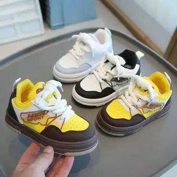 Autumn New Girl s Sneakers Fashion Trend Girls Shoes Comfort Brand Soft Soled Kids Canvas Shoe Versatile Thick Soled Boy Shoes 21insole13.5cm жёлтый