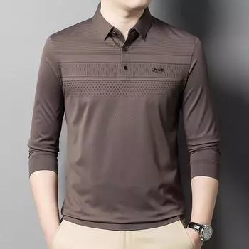 Autumn New Handsome Men s Long-sleeved T-shirt Men s Striped Print Fashion Business Daddy POLO Shirt Trendy M