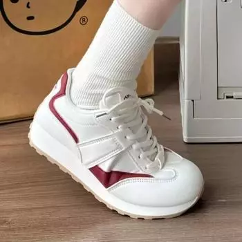 Autumn new heightening bread shoes casual versatile board shoes round head super thick sole leather muffin white shoes women 35