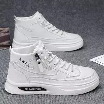 Autumn new high-top board shoes men s casual little white shoes versatile student sports shoes four seasons trendy shoes Martin shoes 39 чёрный