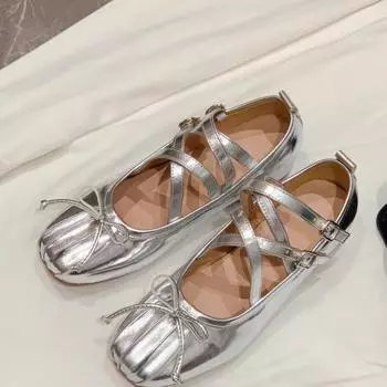 Осенние новые внутренние туфли на плоской подошве с подъемом, женские туфли с квадратной головкой, неглубоким горлом, бабочкой, узелком, с мягкой подошвой, одинарные туфли 35 чёрный