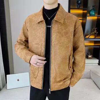 Осенняя новая кожаная куртка с лацканами, мужская универсальная куртка, молодежная ветрозащитная повседневная кожаная куртка M