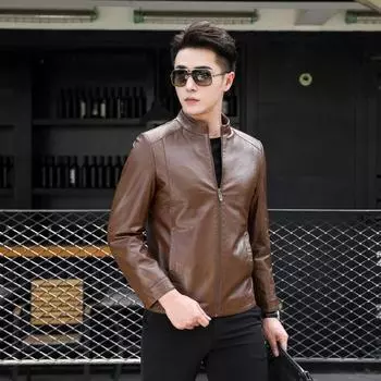 Autumn New Leather Jacket Men s Fashion Casual Stand Collar Middle-aged Thin Multi-color Men s PU Leather Jacket M