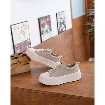 Autumn new leather muffin thick baseplate shoes women s retro versatile high sense sports and leisure white shoes 35 абрикосовый