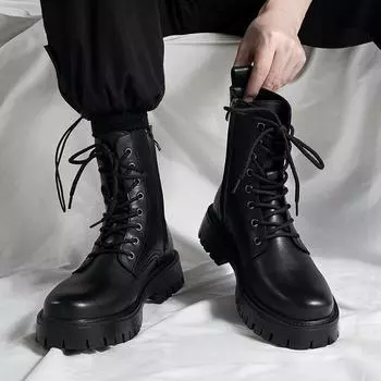 Autumn new leather tooling locomotive boots high top boots comfortable breathable increase factory wholesale 38