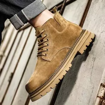 Autumn new leather trend Martin boots men s shoes suede casual shoes versatile British style short boots tooling shoes 38 коричневый