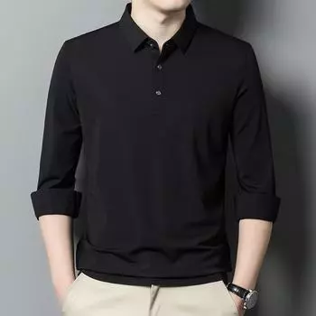 Autumn New Long-Sleeved T-shirt Men s Thin Lapels Casual Solid Color Middle-Aged Father Men s Polo Shirt M