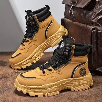 Autumn new Martin boots men s British wind locomotive tooling boots thick-soled versatile high-top big yellow boots trendy men s shoes 39