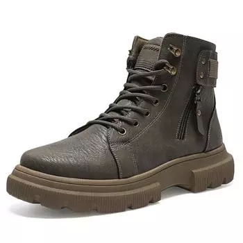 Autumn new men s casual British style short boots thick bottom heightening men s ankle boots H715 39 хаки