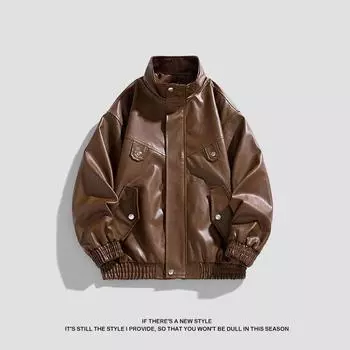 Осенняя новая мужская повседневная универсальная кожаная куртка для пары, красивая и модная свободная куртка в стиле мотоцикла, куртка в стиле ретро M