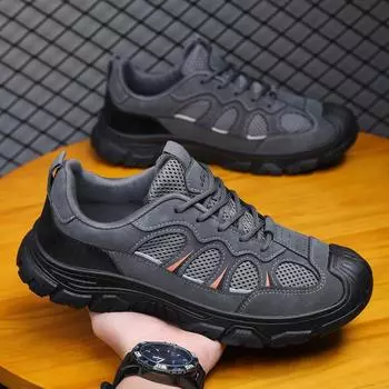 Autumn New Men s Causal Sneakers 2024 Fahion Lace Up Platform Shoes for Men Outdoor Male Anti-slip Increase Height Hiking Shoes 39 серый