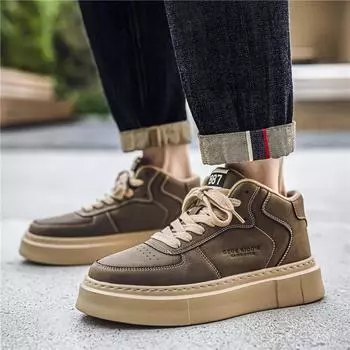 Autumn new men s high-top skateboard shoes versatile leather sports casual shoes student live thick-soled niche men s shoes 39