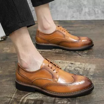 Autumn new men s leather shoes men s size 38-45 business casual soft-soled men s leather shoes British style Brock wedding shoes 38 чёрный