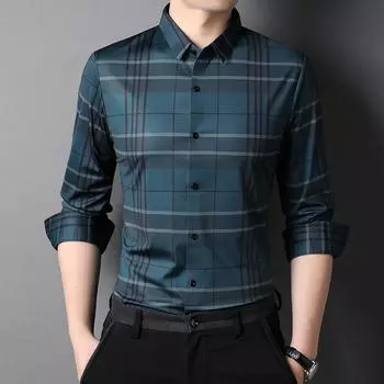 Autumn New Men s Long-sleeved Shirts for Middle-aged and Elderly Dads Men s Business Casual Mulberry Silk Shirts M жёлтый