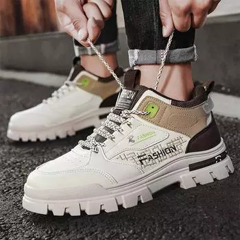 Autumn new men s tooling high-top Martin shoes British leather surface versatile casual shoes live broadcast platform labor insurance men s shoes 39