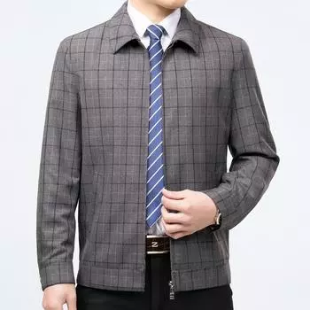 Autumn new men s wool jacket middle-aged and elderly thin fashion casual plaid lapel dad jacket outer 165