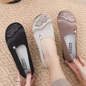 Autumn new non-slip breathable mother shoes one pedal soft-soled mesh single shoes in the elderly old Beijing cloth shoes women 35 бежевый