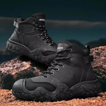 Autumn new outdoor mountaineering Martin boots high-top non-slip and wear-resistant men s boots outdoor hiking boots construction site work tide boots 39 чёрный