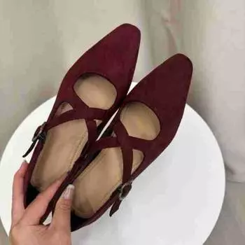 Autumn new retro cross belt fashionable versatile women s shoes small inner height increase square head single shoes women 34