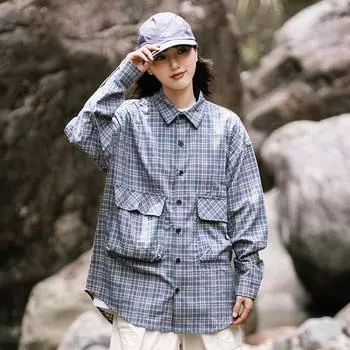 Autumn New Retro Yarn-Dyed Plaid Shirt Lady Literature Cotton and Linen Long Sleeve Shirt Loose Casual Cardigan Coat M хаки