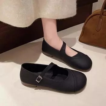 Autumn new round head flat bottom Mary Jane shoes buckle with skirt single shoes women s fashion shoes 35