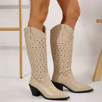 Осенние новые замшевые сапоги с круглым носком и складчатыми рукавами, удобные высокие сапоги с заостренным носком, модные женские сапоги на толстом каблуке 36