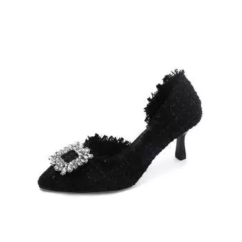 Autumn new shallow mouth pointed head thin heel sandals women s simple side empty bag head high heels temperament rhinestone sandals 34