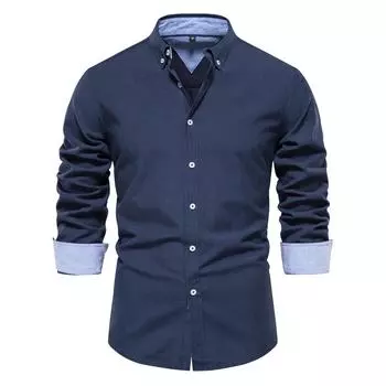 Осенняя новая тонкая рубашка мужская повседневная универсальная модная однотонная рубашка с длинными рукавами мужская одежда S