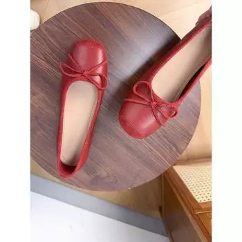 Autumn new small inner height increase ballet single shoes women s retro bow one pedal single shoes 34