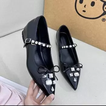 Autumn new small man inner height increase 5cm rhinestone pointed single shoes women s fashion commuter versatile model 34